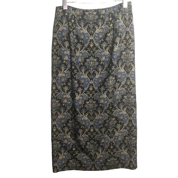 Talbots Vintage Silk Wool Skirt 10 Paisley Floral Midi Straight Classic Cottage - Picture 3 of 11